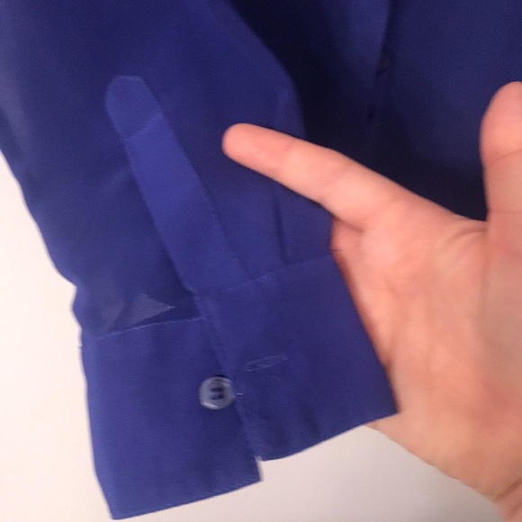 Jack - Semi Sheer Royal Blue Long Sleeve Open Back Blouse - Picture 4 of 8